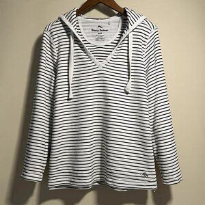 Tommy Bahama Baja Hoodie Pullover Lightweight Blue/White 100% Cotton Size M
